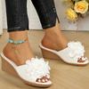 Fashion 2025 Big Flower Decor Pu Leather Slippers Women Summer Non Slip Wedge Sandals Woman Office Laides Solid Platform Slides Female