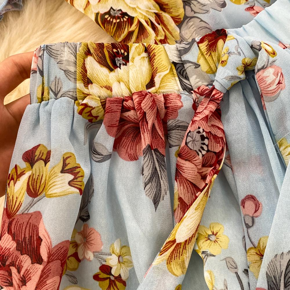 Fashion Set Women's  Long Sleeve Square Neck Slim Fit Chiffon Shirt 2 Two Pieces Suits Sets High Waist Slim Wide L