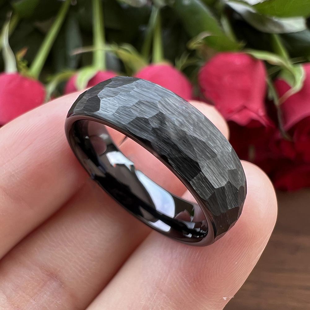 Black Stainless Steel Couple Ring Fashion Hammered Multi-faceted Titanium Rings for Men Women Wedding Engagement Jewelry