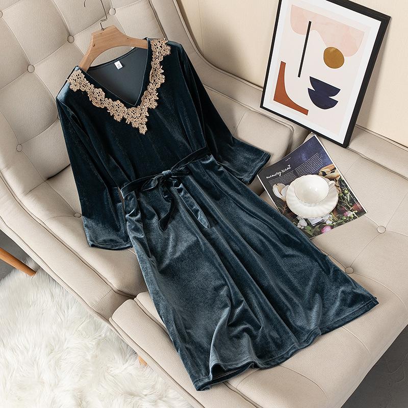 Velvet Pajamas Women's Pajamas V-neck Nightgown Velvet Pajamas Pajamas New Underwear Home Clothes