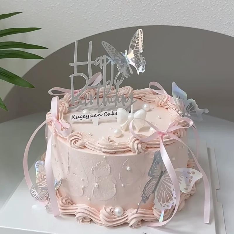 

Simulation Ballet Ribbon Candlestick Butterfly Heart-shaped Flower Birthday Cake Model Window Sample Display Photography Props 6 inch