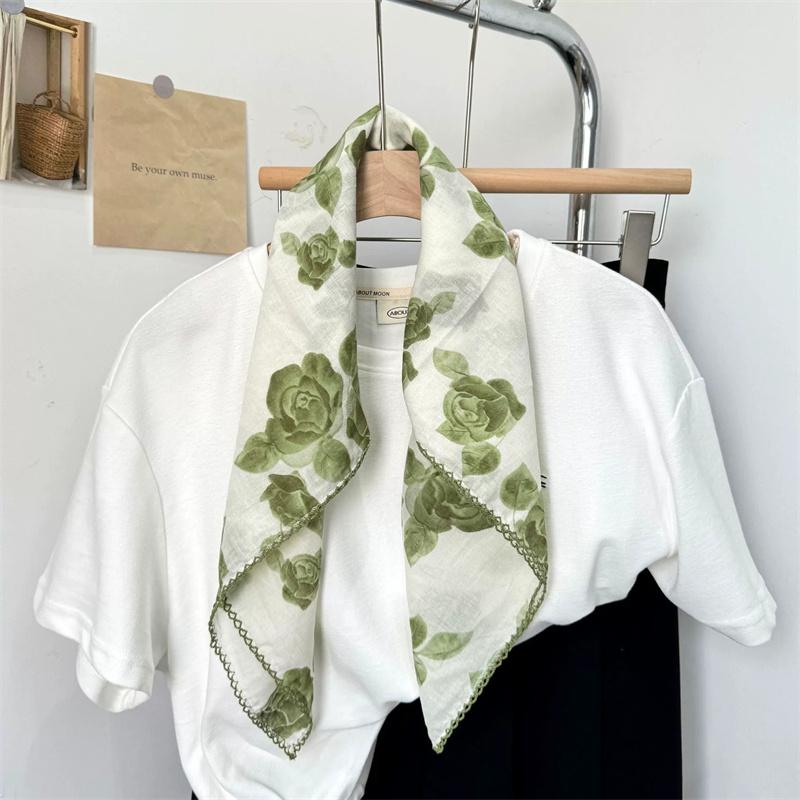 Vintage Square Floral Scarf Small Shawl Headscarf Korean Style Neck Protection Scarf