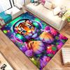 Cute Tiger Cub with Headphones & Flowers Patterned Carpet, Non Slip Mat Suitable for Living Room and Bedroom Sofas