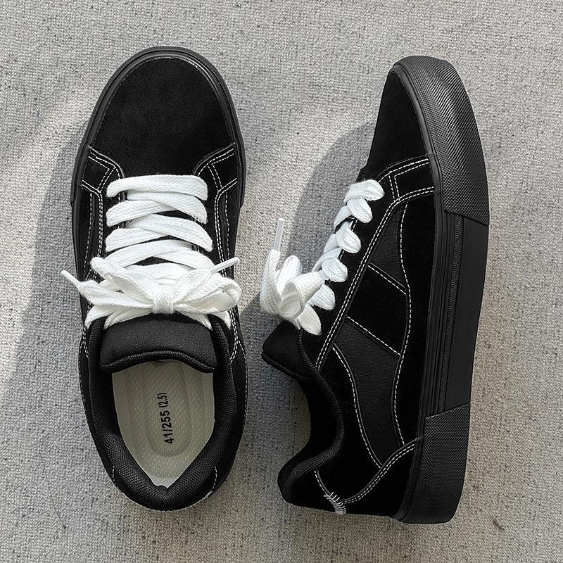 Unisex Czarne Zamszowe Buty Skateboardowe Kontrastowe Sznurowadła Antypoślizgowe Codzienne Trampki do Noszenia na Co Dzień