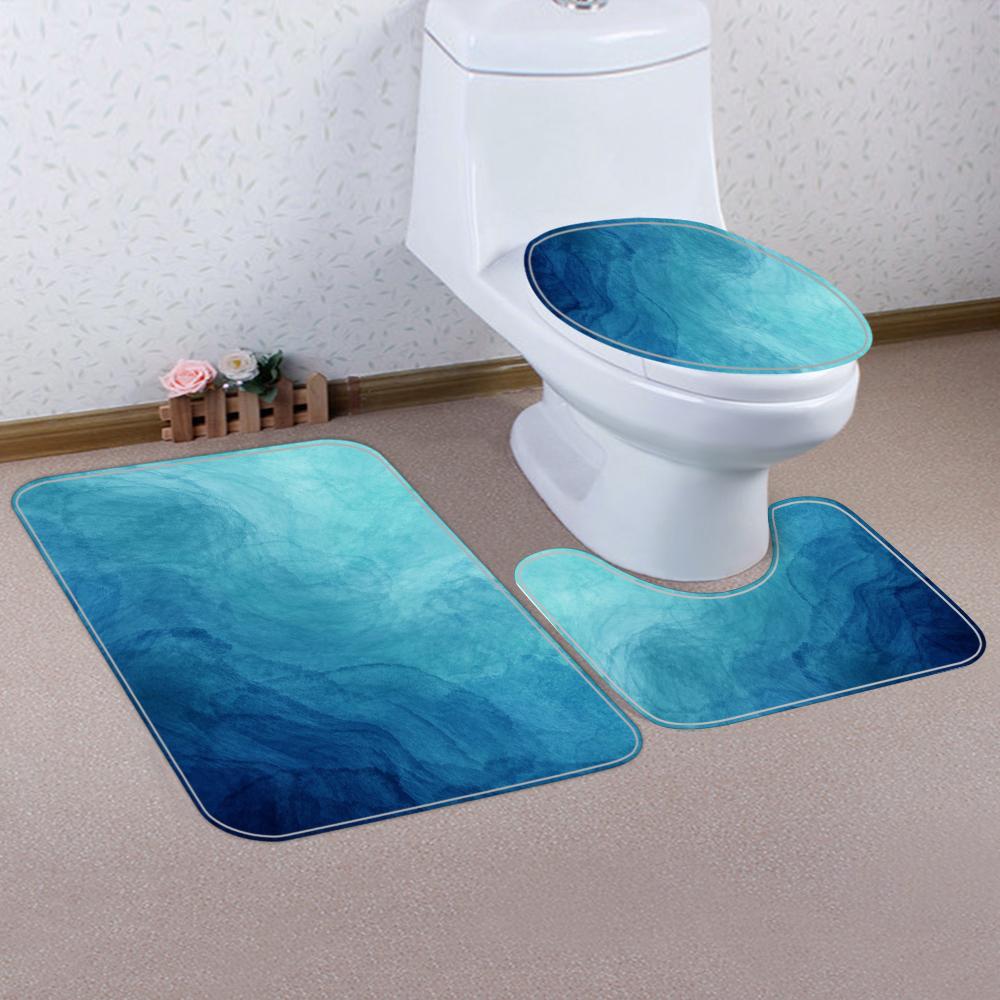 1/4 set seawater Bathroom Curtains, Toilet Seat Decoration, Shower Curtain with Carpet and Toilet Lid, 12 70.8x70.8 inch Hooks