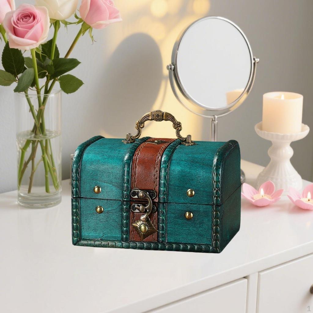 Wood Treasure Chest Decorative Box Collection Gift Decoration Unique Desktop Handheld Jewelry