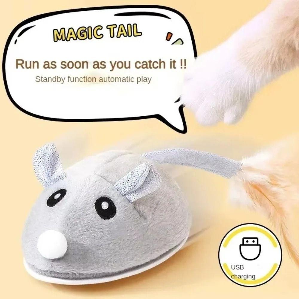 Interactive Mouse Moving Cat Toy Squeaky Plush Mouse Kitten Toy  Playing Game