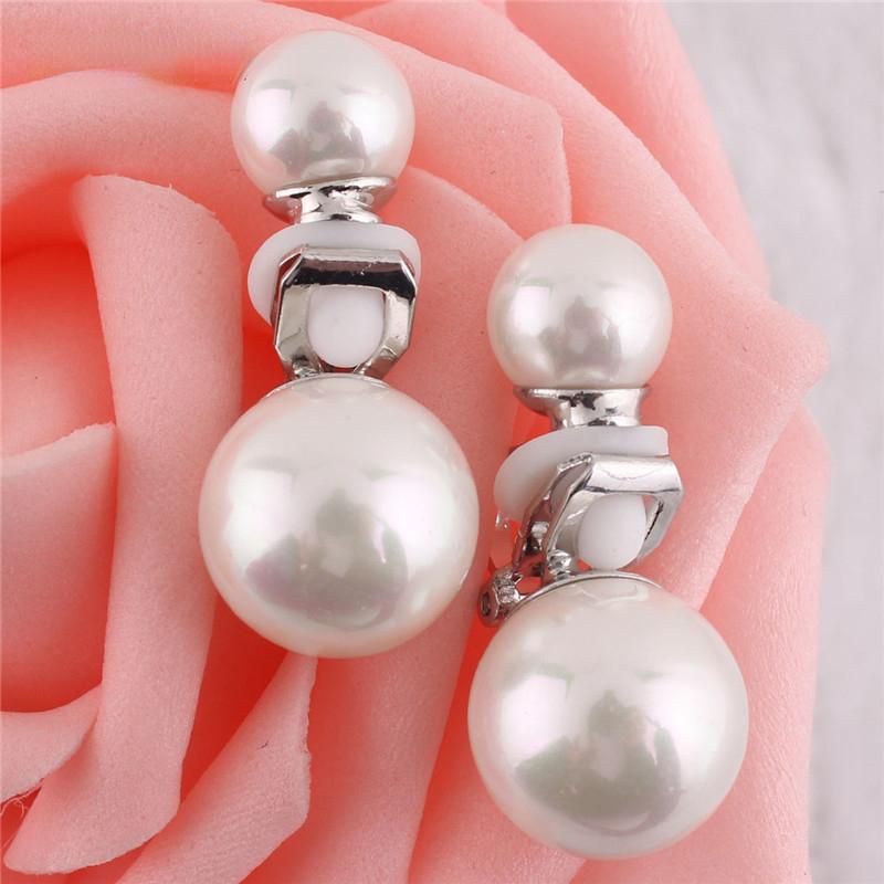 2 Farben Neue Doppel-Simulierte Perlen-Ohrclips ohne Piercing für Frauen, Hochzeit, Luxus-Braut-Ohrring