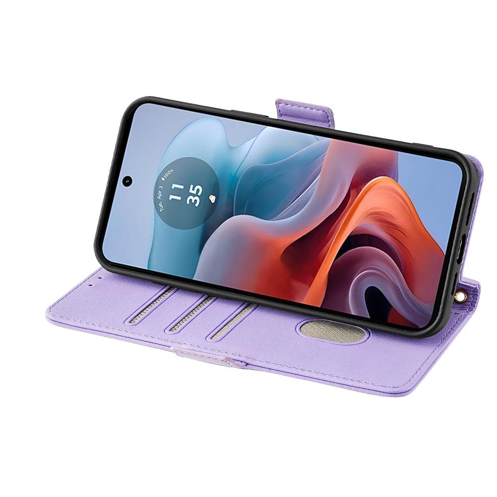 For Motorola Moto G34 5G Leather Wallet Case RFID Blocking Stand Cover with Hand Strap