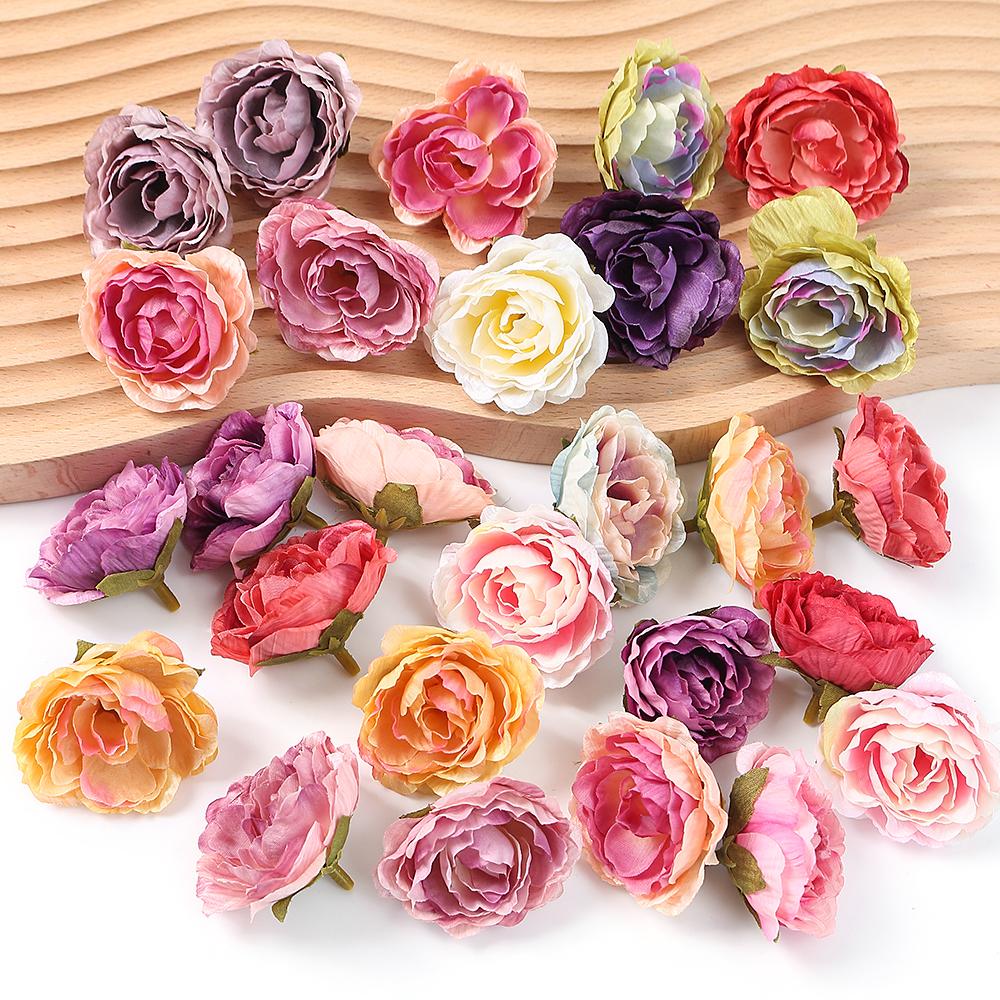 5/10PCs Rose Artificial Flowers 5CM Fake Flowers for Home Room Decor Garden Wedding Marriage Decoration DIY Gifts Accessories