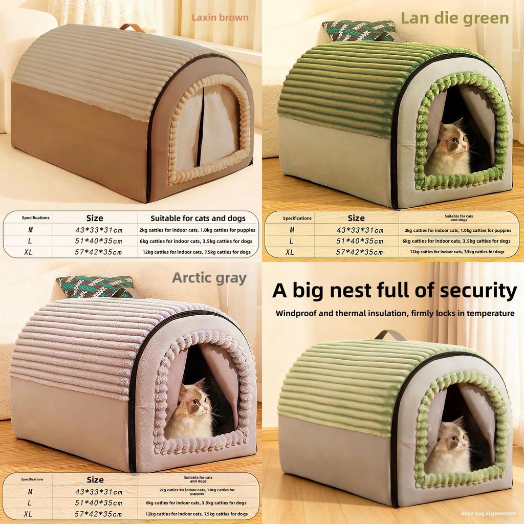 Soft Pet Cabin With Door Flap For Dogs And Winter Warmth Protection