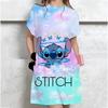 Summer Women's Home Nightgown with Slight Elasticity Women's Dress Plus Size Disney Stitch Print Dress Breathable and Comfortabl