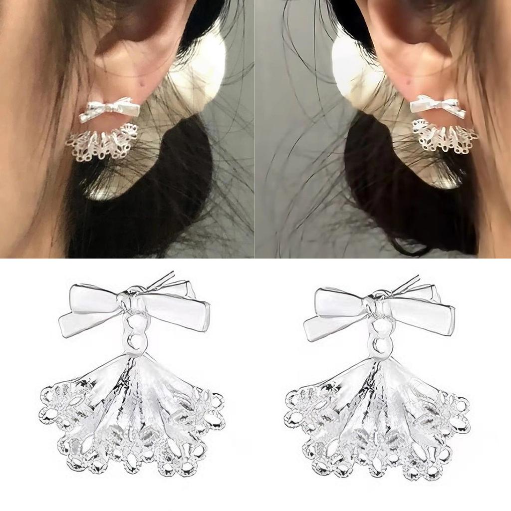 Elegant Lace Trim Bowknot Earrings for Women Handmade Everyday Casual Ear Studs Lightweight Comfortable Accessory