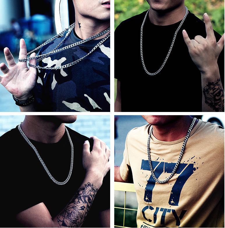 Unisex Trendy Titanium Steel Cuban Chain Necklace - Non-Fading, Thick, European & American Style, Hip Hop Accessory.