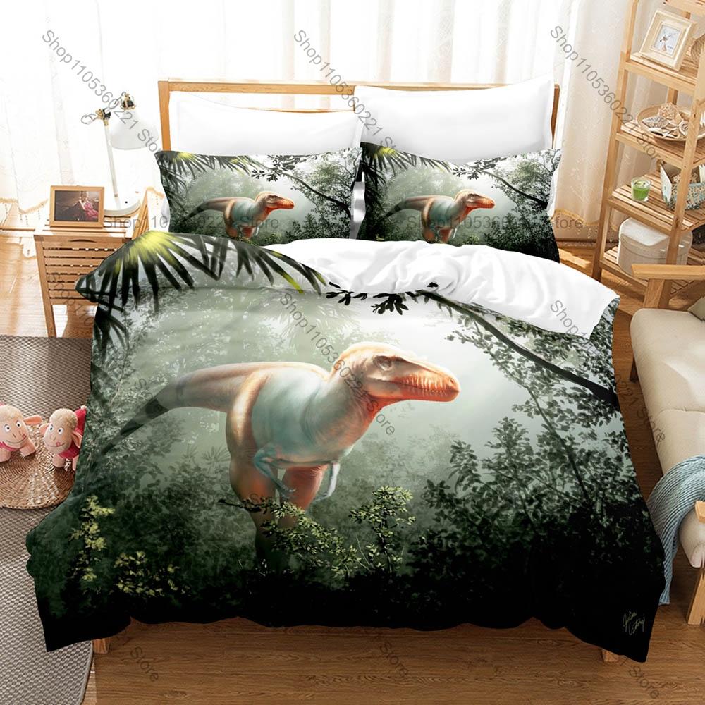 Dinosaur World 3PCS Bedding Set Duvet Cover And Two Pillowcases Microfiber 3D Digital Printed Cartoon Bed Linens Home Decor
