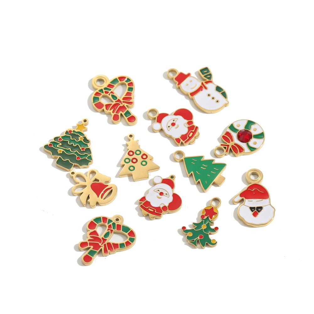 CARLIDANA Unique Diy Jewelry Charms Accessories Tree Santa Claus Enamel Christmas Charms for Bracelet Necklaces Waterproof