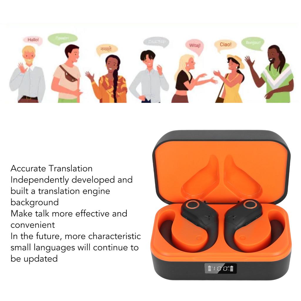 Bluetooth Translator Earbuds 144 Languages Noise Reduction Stereo Wireless Translation Headphones with Charging Case