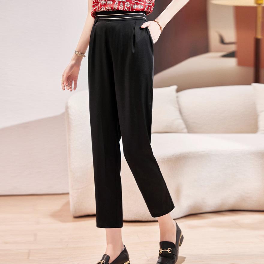 

Модный бренд шелковые женские брюки шелк тутового дерева брюки для мамы летние прямые повседневные брюки длиной девять точек леггинсы 3XL чёрный