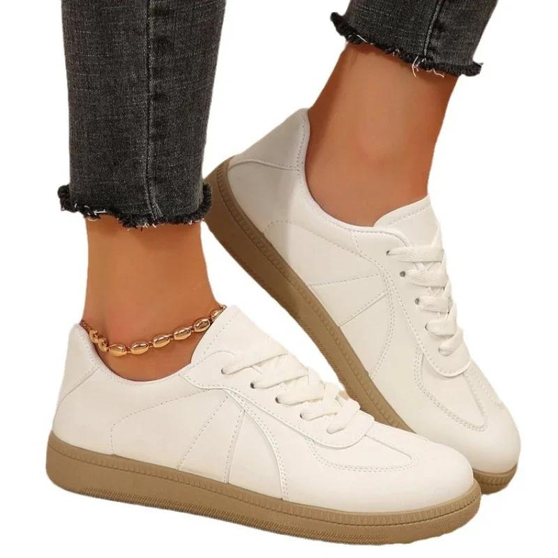 New Autumn Women's Shoes Lace-up Ladies Footwear Retro Leather Sneakers Comfort Casual Vulcanized Shoes Zapatillas Mujer