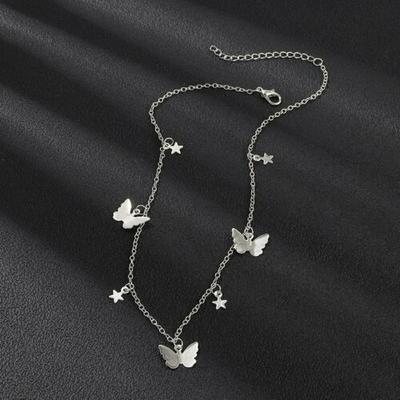 Star Gold Silver Colour Women Butterfly Choker Necklace Fashion Pendant Elegant Clavicle Chain