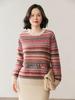 Design-Forward French Cable Knit Cashmere Sweater - Women's Loose Contrast Color Round Neck Knitwear for Autumn/Winter