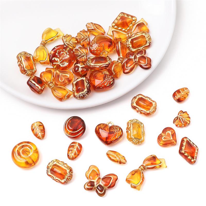 Handmade Bracelet Beads Acrylic Vintage Amber Gold Beads Oval Flat Beads Bracelet Necklace Spacer Beads Handmade Diy Jewelry Beading Accessories