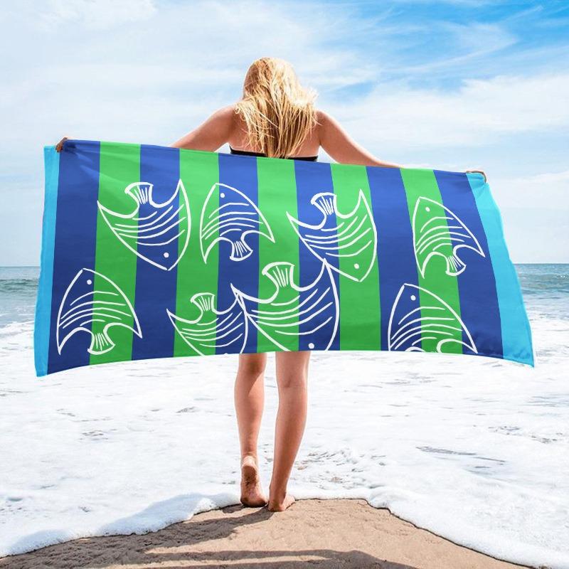 Large Ocean Scenery Beach Towel Polyester Quick Dry Sandproof Bath Towels Tropical Palm Tree Summer Outdoor Pool Travel Blanket W30*H60(CM)
