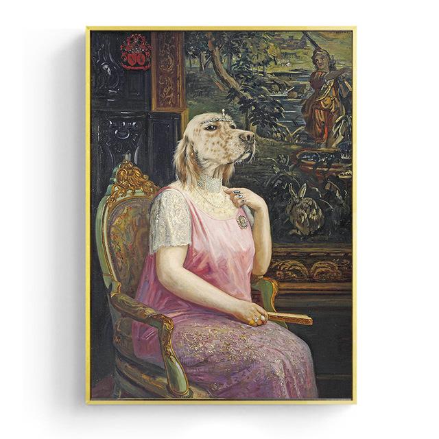 Vintage Classy Dog Impersonate Wall Art Posters Prints Animal Wearing Coat Canvas Painting Wall Picture for Living Room Decor