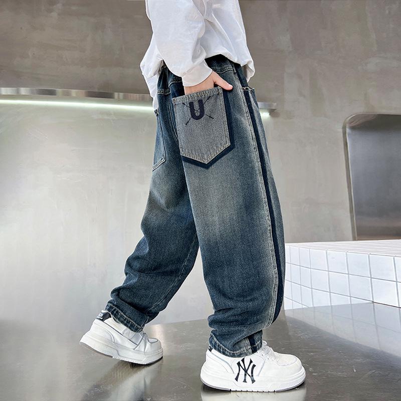 Boys' Spring & Autumn 2025 Fleece-Lined Jeans - Casual Long Pants for Kids