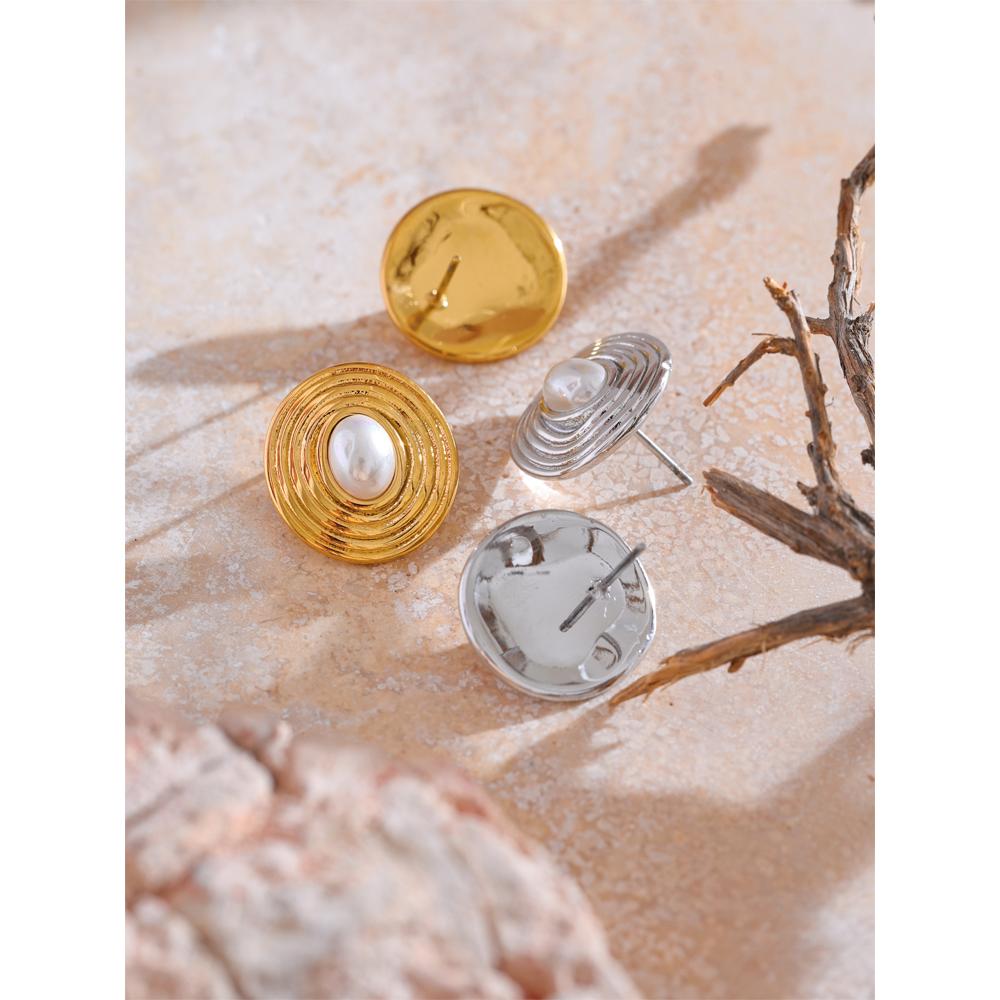 Yhpup 7g/pair Stainless Steel Simulated Pearls Round Exquisite Stud Earrings Rust Proof Versatile Classic Fashion Jewelry Gift