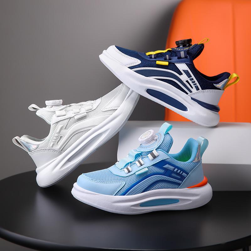 Children's Breathable Mesh Sports Shoes with Rotating Button for Spring/Summer 2024