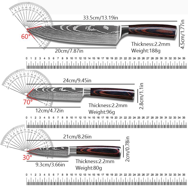 Stainless Steel Kitchen Knives Laser Pattern Chef Knife Slicing Peeling Cleaver Meat Fish Sushi Cutter for Household