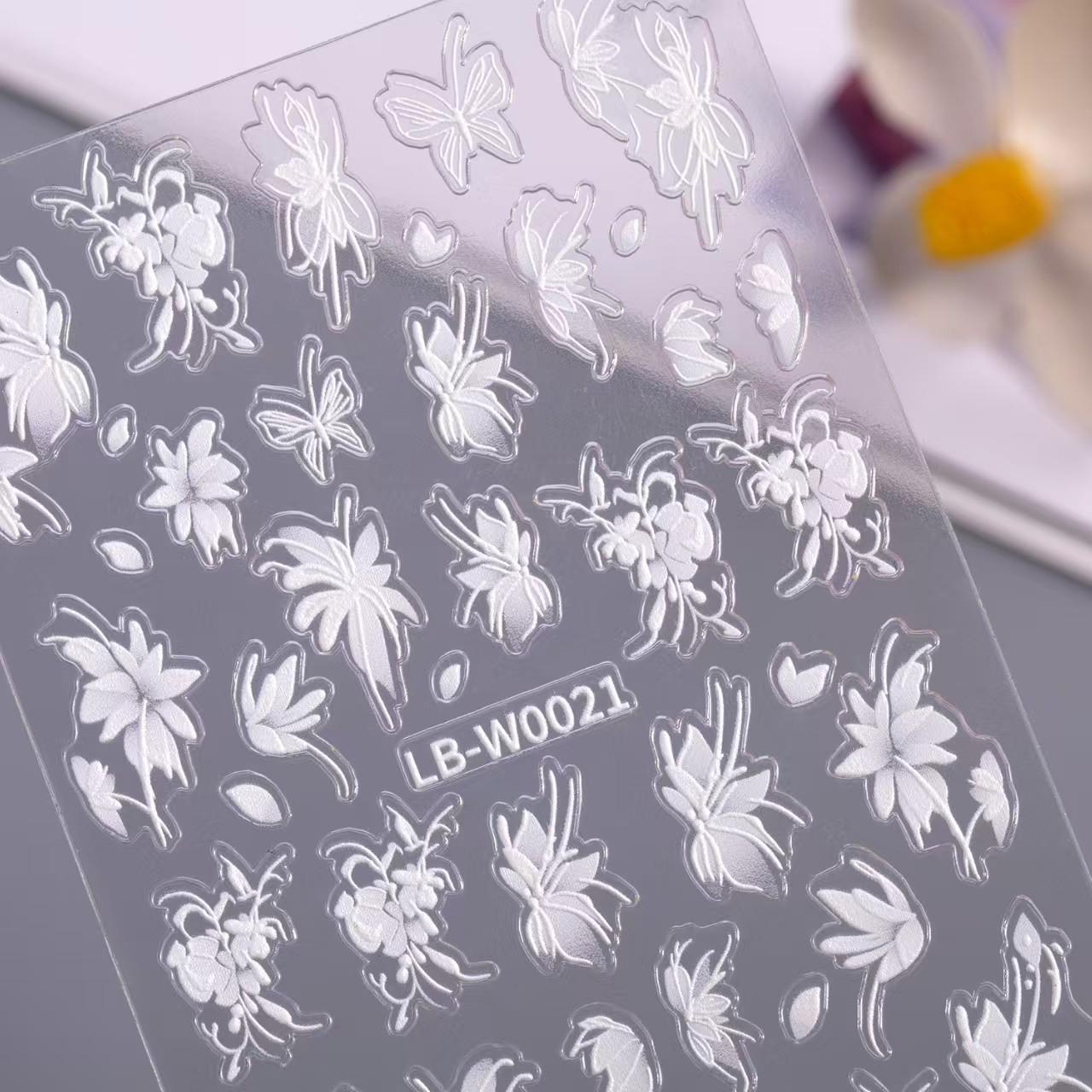 Xiaohongshu 3D White Embossed Nail Art Stickers - Internet Celebrity Pure Desire Style for Salons.