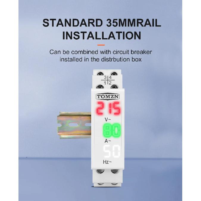 Din Rail 3in1 Single Phase Ampere Voltage Frequency Meter Ac 0-99Hz 100A Voltmeter Indicator LED Digital Display 110V 230V TOMZN