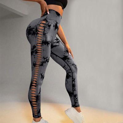 High Waist Tie-Dye Cutout Yoga-Leggings - Pfirsich Po Fitness Mesh Activewear
