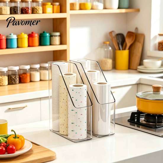 Tidy Desktop Storage Kitchen Cling Film Organizer, Space Saving Durable Box, Large Office Desk Drawer Organizer Capacity Vertical Bin, for Food