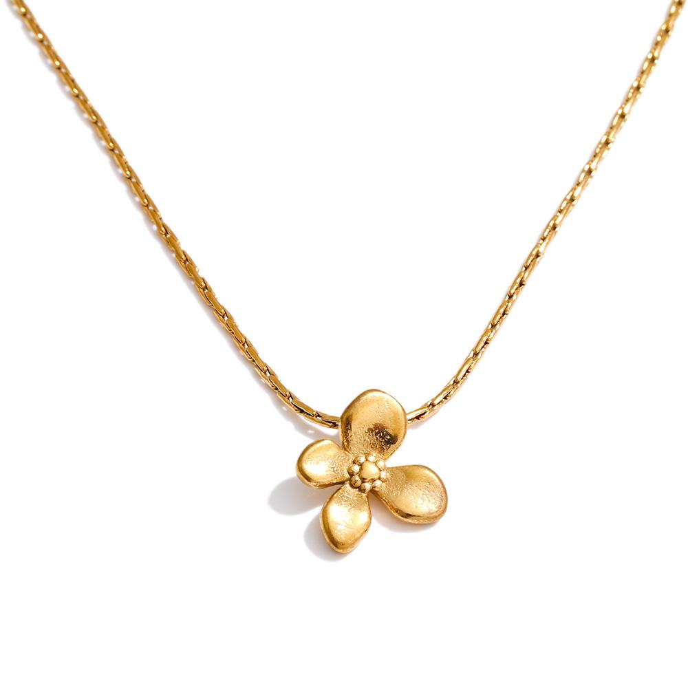 Yhpup Stainless Steel Small Flower Pendant Necklace Waterproof Women 18K Golden PVD Plated Cute Daily Collar Jewelry Gift