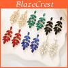 Geometric Alloy Drop Earrings With Leaf Design For Wedding And Bridal Celebrations