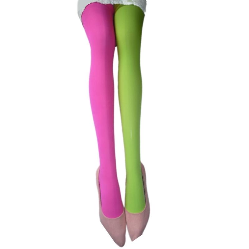 Two Tone Candy Colored Contrast Tights Stockings Open Crotch Designs Asymmetrical Multicolor Pantyhose Hosiery for Women