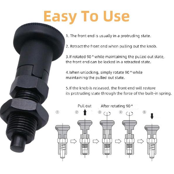 MerciL Push Fit Ball Nose Spring Plunger, Carbon Steel Self Locking Indexing Plunger Spring Knob Plunger Positioning Pins Lock Pin Bolt Self Locking