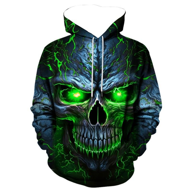 Sudadera con Capucha Estampado Completo 3D Calavera Horror para Hombre Fuego Lava Rayo Llama Streetwear Gótico Pullover