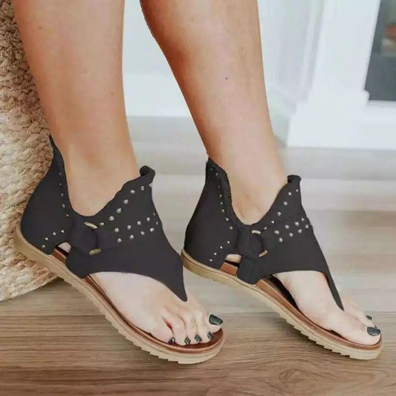 Wish large size toe canvas sandals women's summer new hollow rivet sandals