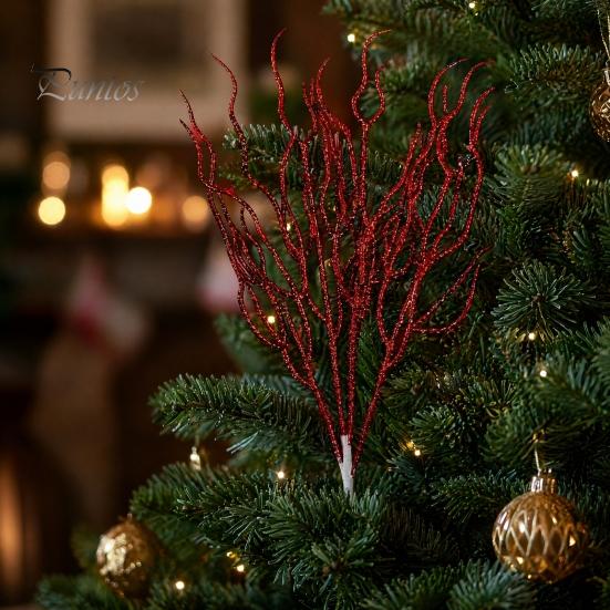 Glittery Branch Decoration Glitter Artificial Christmas Tree Pick, Sparkling Faux for Party Pick Ornament, Curly Decorative Twigs Stick Stem