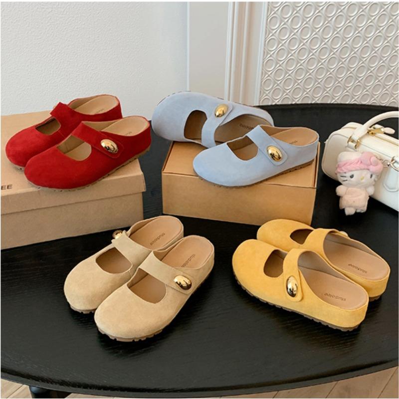 Cowhide version, height increased by 5cm~ Small golden beans, big round head, soft and cute, height increased half slippers, women