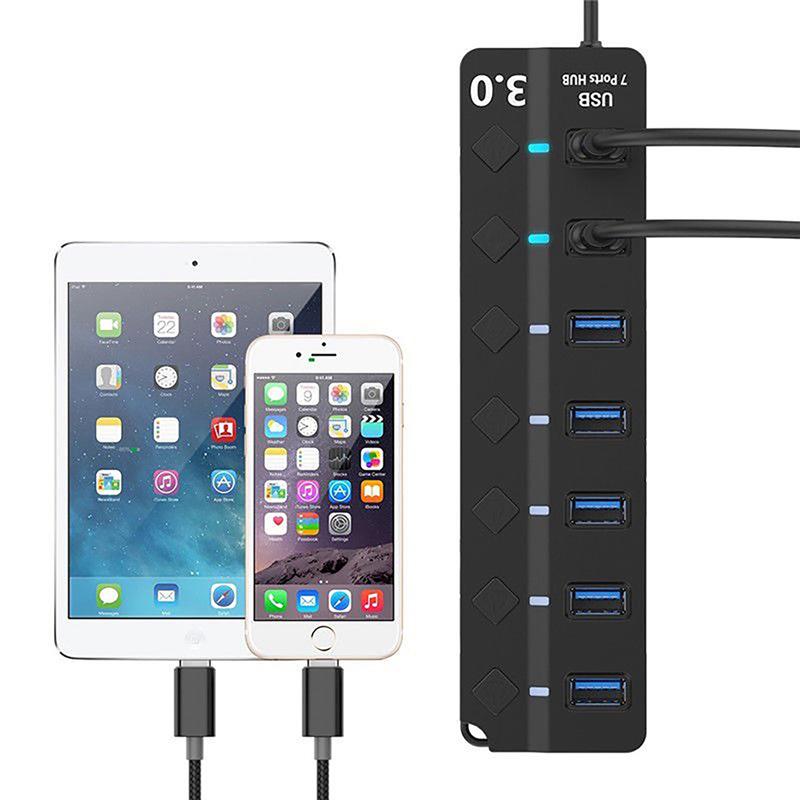 Driver-Free 7-Port USB 3.0 Hub with Individual Switches