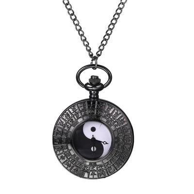 Kišeninis laikrodis Taiji Bagua Yin Yang Antikinis Pakabukas Laikrodis Analoginis Ekranas Atsparus Vandeniui Kišeninis Laikrodis Kinų Stiliaus Karoliai Megztinio Grandinėlė Juodas Gimtadienis