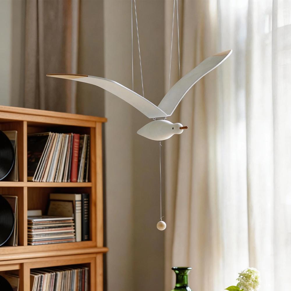 Hand Carved Wooden Seagull Hanging Wind Chime Aerial Pendant Flying Seagull Home Decor Window   Nursery Children's Room Hanging