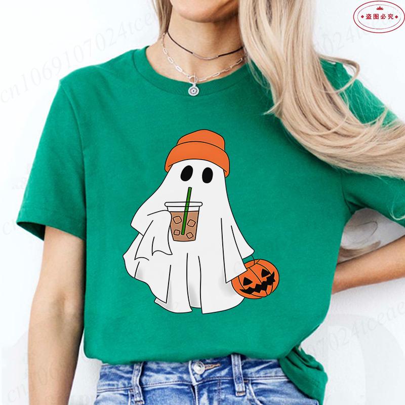 Halloween Boo with Pumpkin Print Womens TShirts Crew Neck TShirt Short Sleeve Casual Top for Spooky Season Womens Clothing