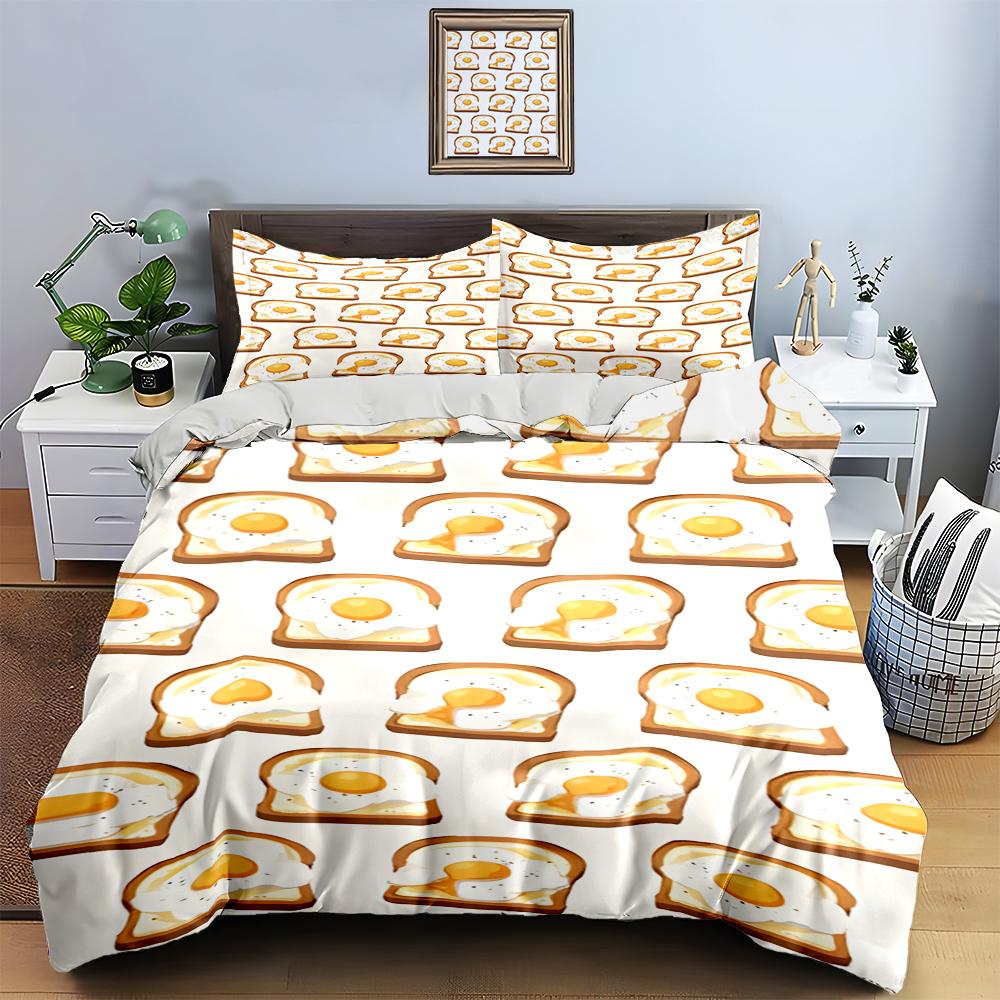 "Egg toast pattern" Bedding Duvet cover sets Duvet covers Pillowcases gifts (1 * Duvet Cover 2 * Pillowcases, without duvet insert)