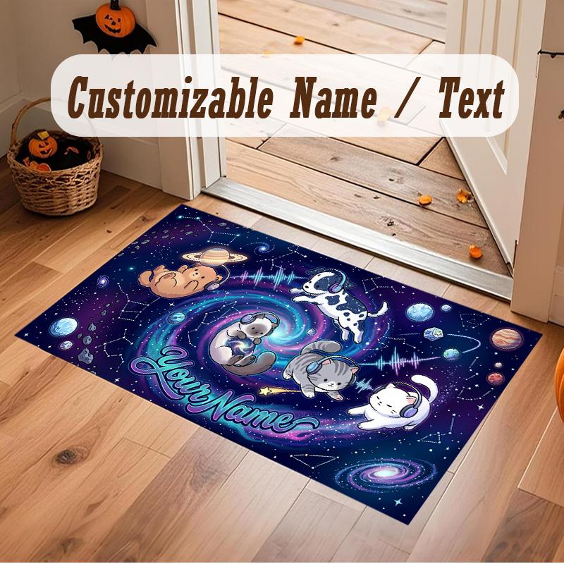 Covor moale din catifea de cristal cu tematică spațială pentru astronauți, cu imprimare personalizată cu nume și text, covor de podea antiderapant pentru dormitor, living